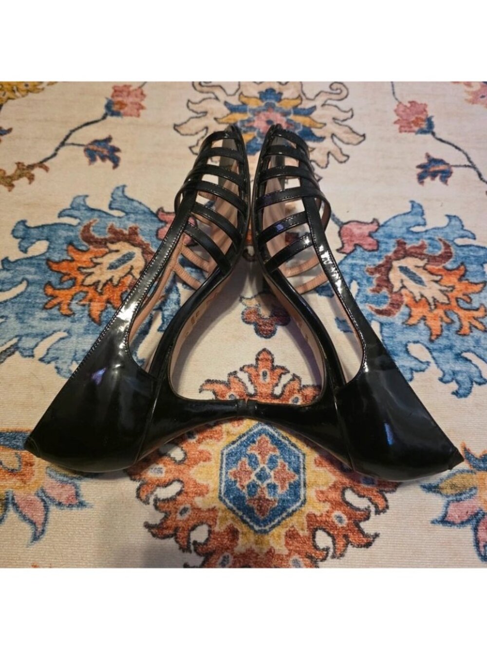 Vintage Evan-Picone Made in Italy Black Leather d'Orsay Peep Toe Heels Size 5.5M - Picture 6 of 10